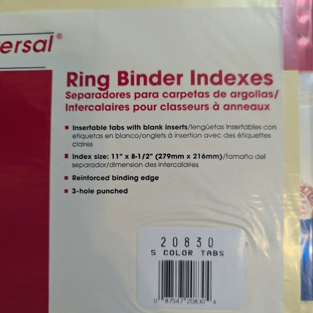 Universal Ring Binder Indexes pack of 4 NEW